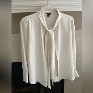 Ann Taylor Tie Neck Cream Blouse